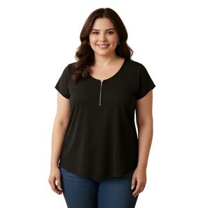 TORRID 00 0X XL Black Silky Blouse Silver Zipper Detail R $49